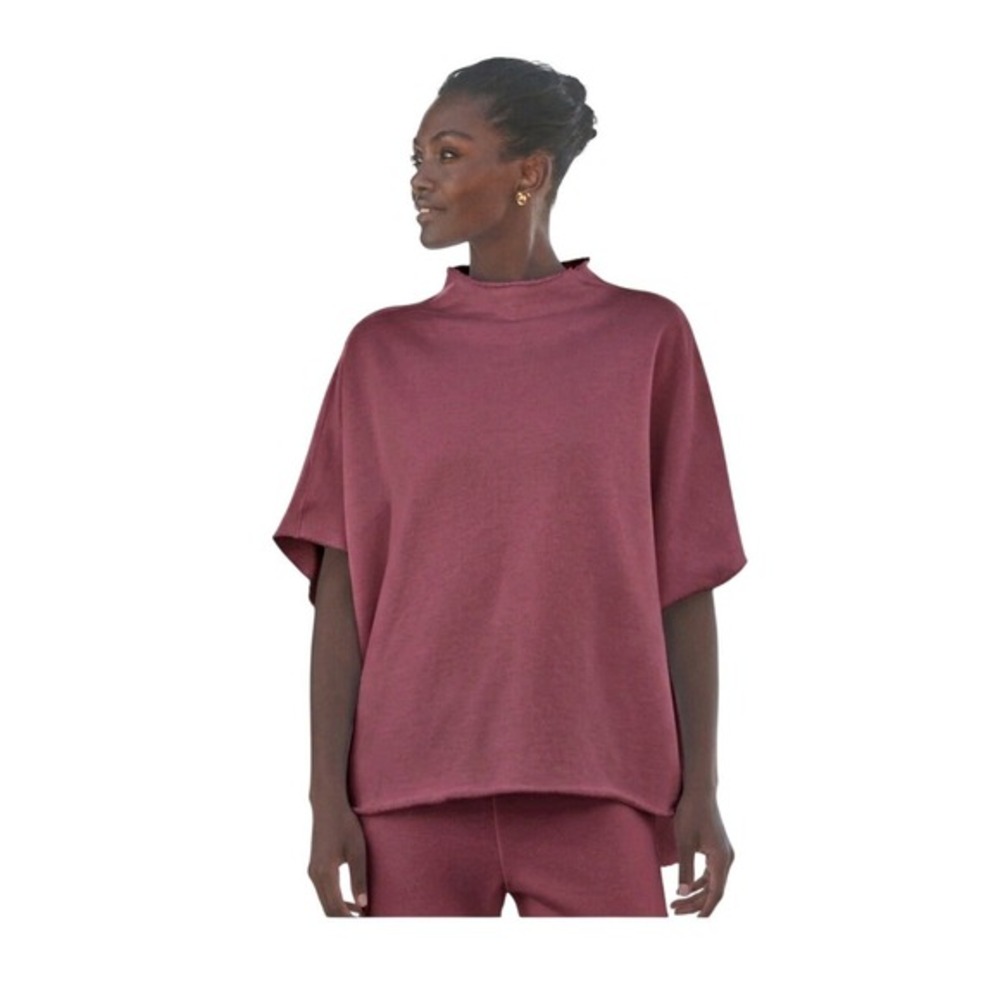 Frank and Eileen Audrey Funnel Neck Capelet Dusty Rose Mauve French Terry Knit O